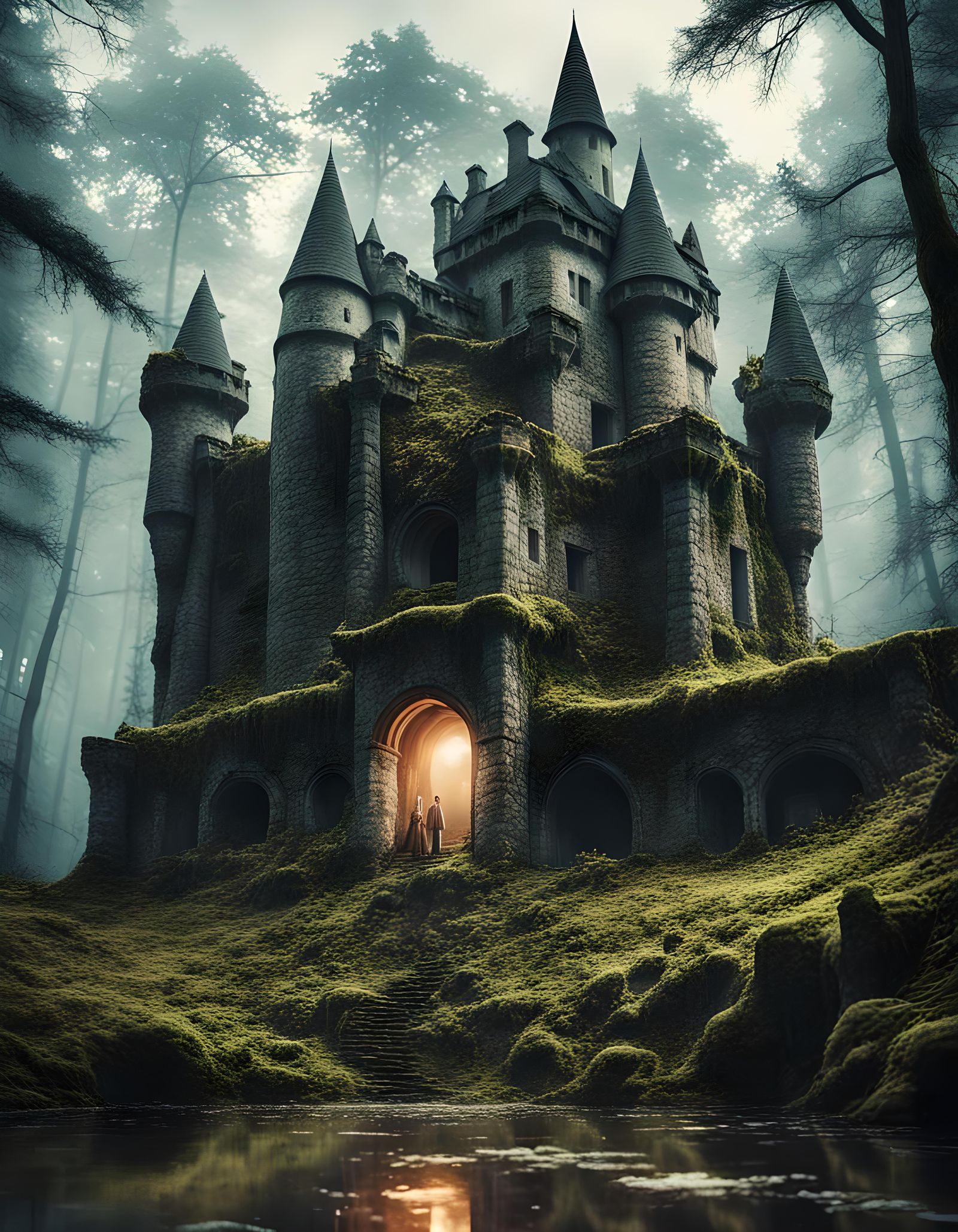 Old Forest Castle in Cinematic Film Still