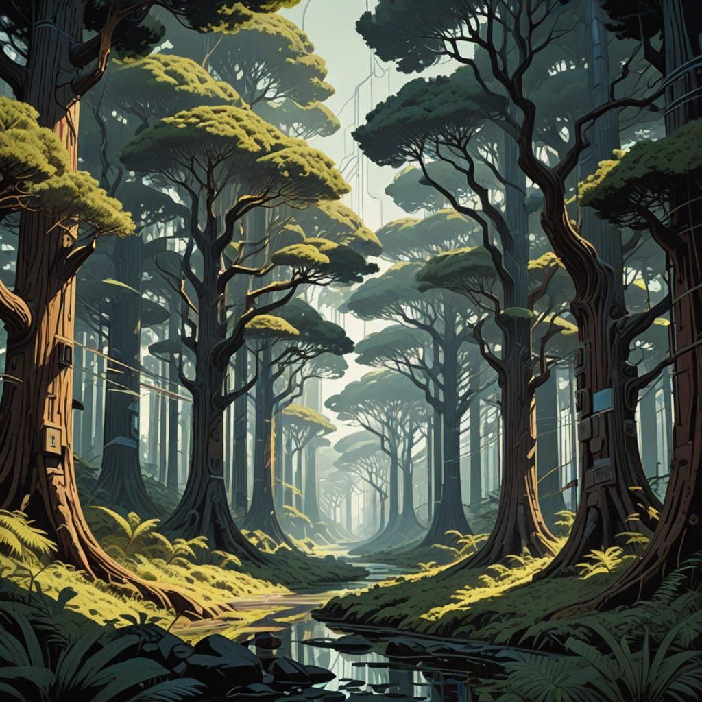 Perfectly Aligned Pine Forest in Grid-like Formation