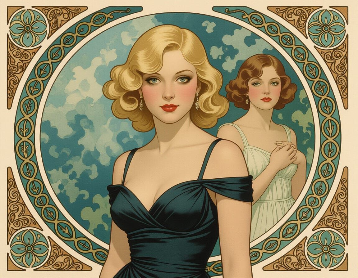 Blond Pin-Up in Art Nouveau Style