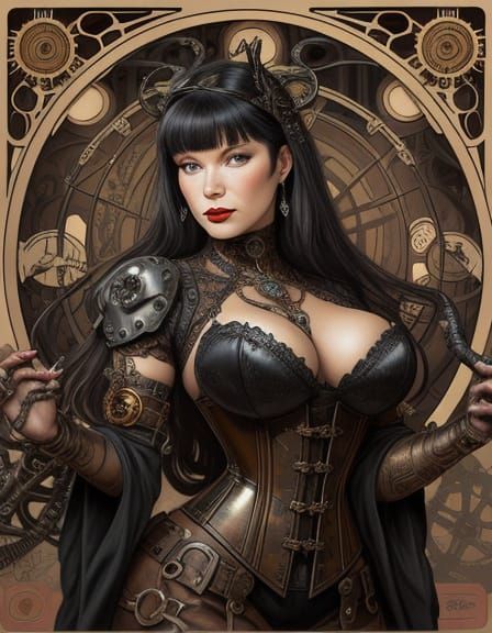 Surreal Dark Art Nouveau Portrait of a Demon Betty Page