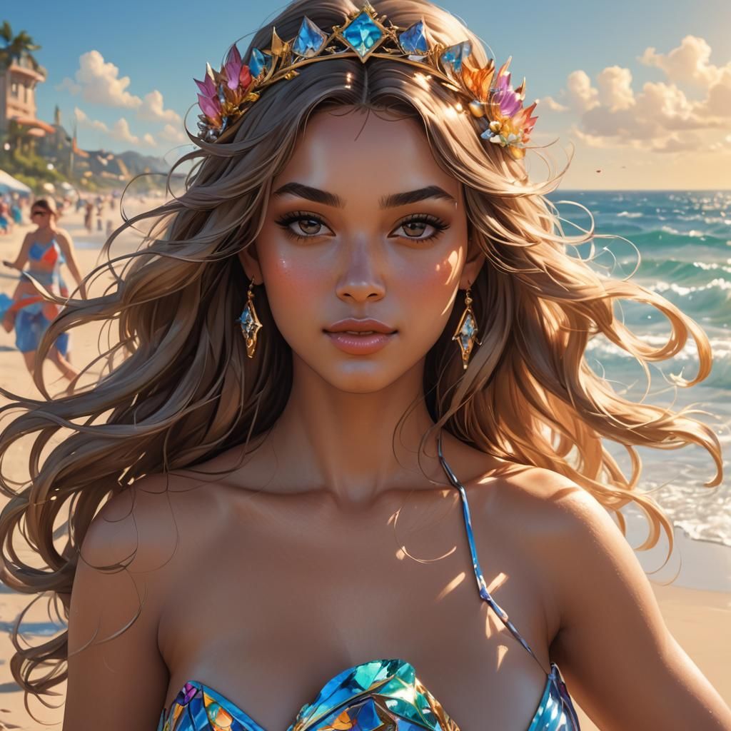 Princess Aroura at the Beach: Hyperdetailed Portrait
