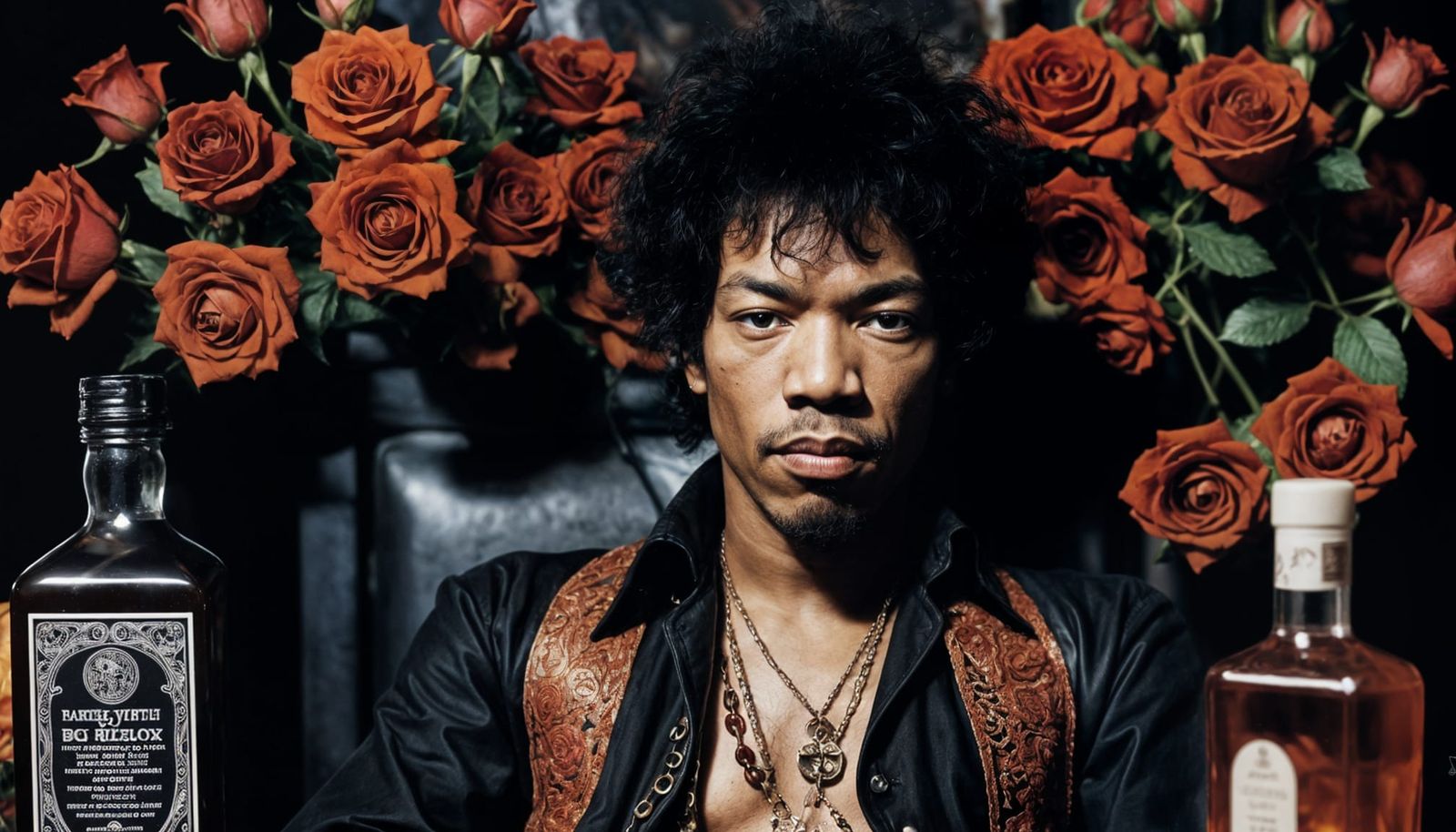 Jimi Hendrix Portrait in Onyx and Sienna Style