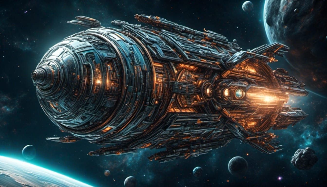 <lora:LapiFuturism:1.0> Cylindrical Alien probe drifting in outer space