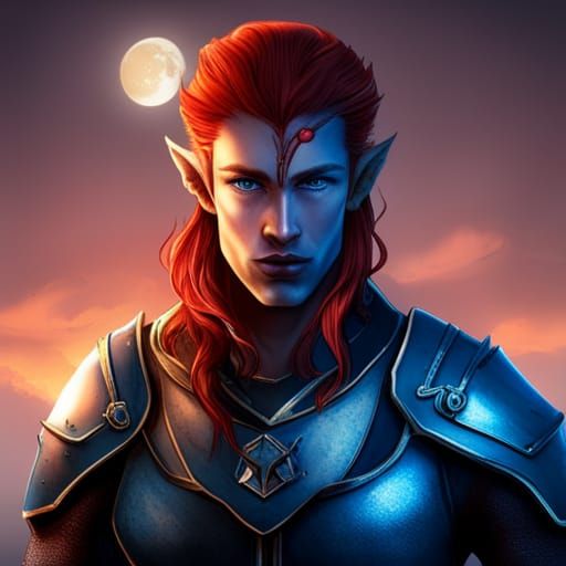 Muscular Red-Haired Elf with Fiery Hair