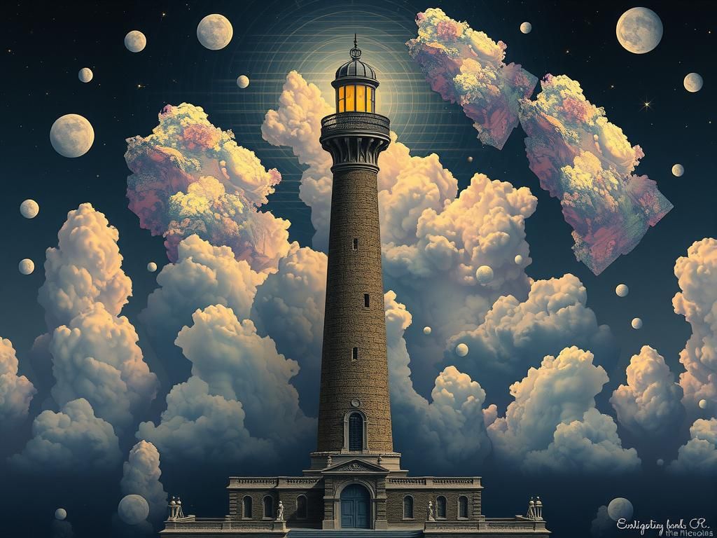 Lighthouse in Art Nouveau Biometric Dreamscape