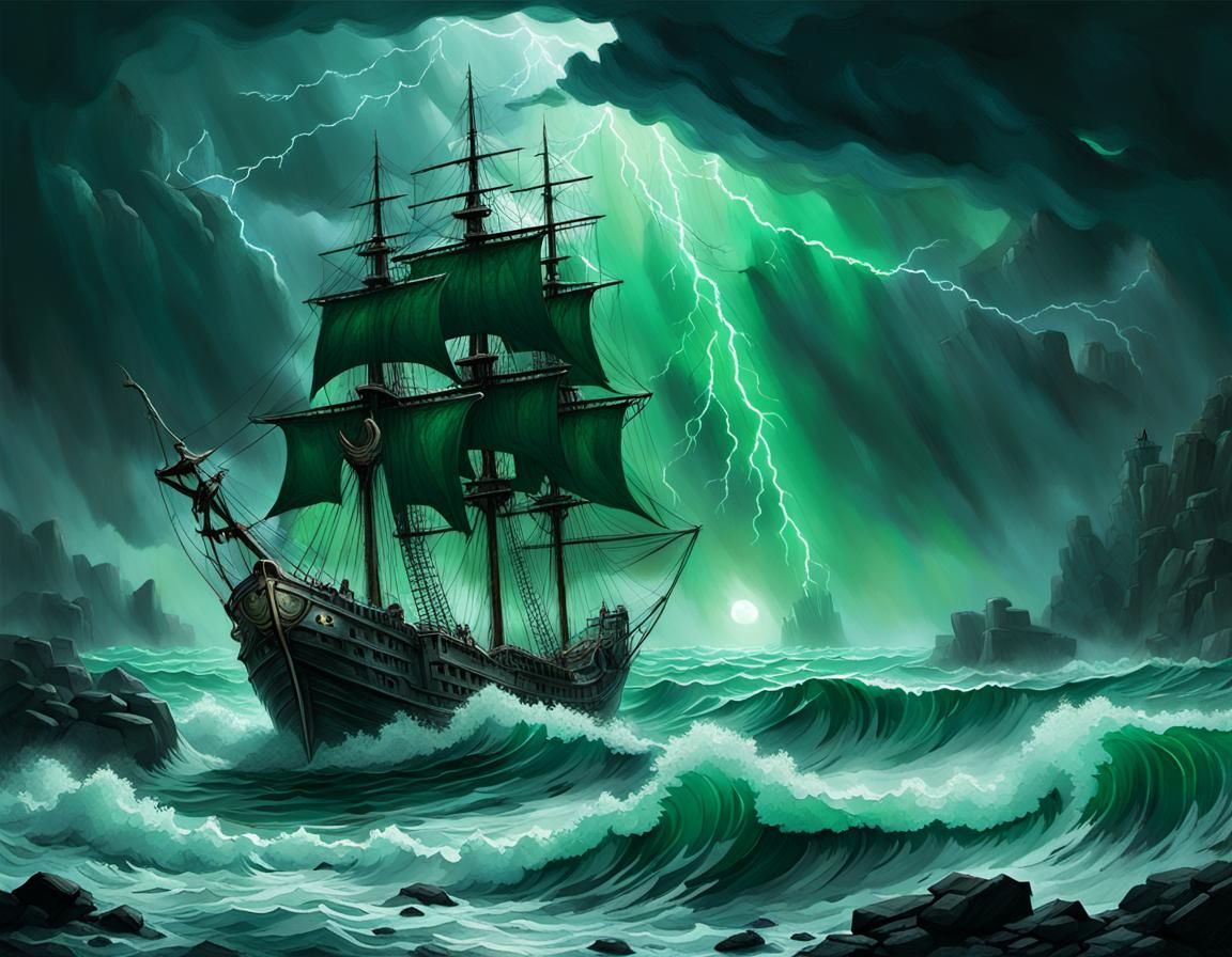Ghost Ship on Stormy Sea: Maritime Horror