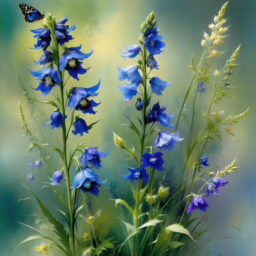Delphinium and Monkshood Floral Art