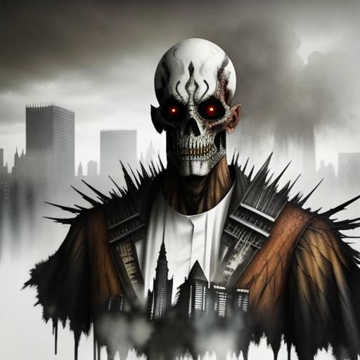 Surreal Double Exposure: Monster in Dystopian Cityscape