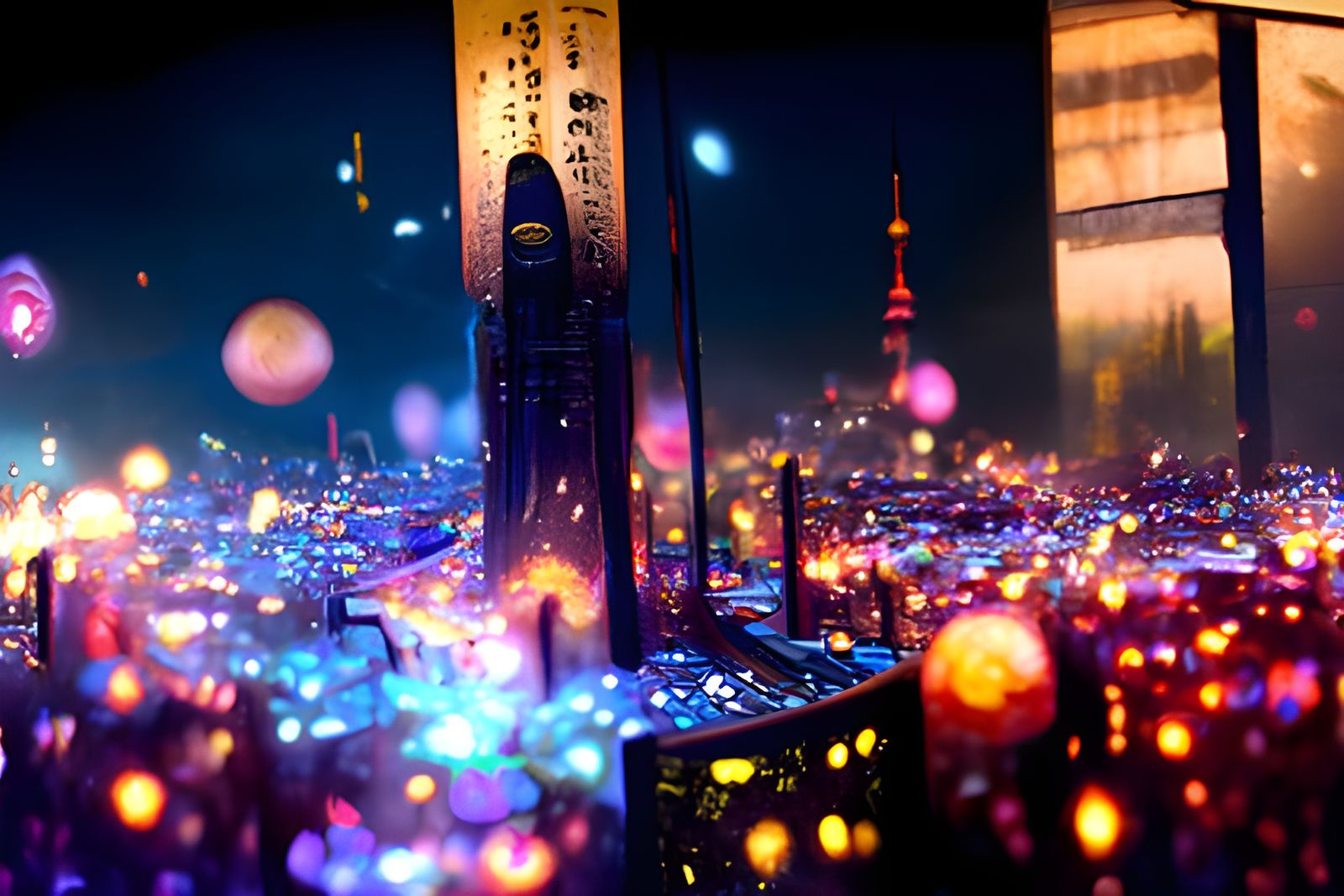 Nighttime Tokyo City Lights Digital Painting