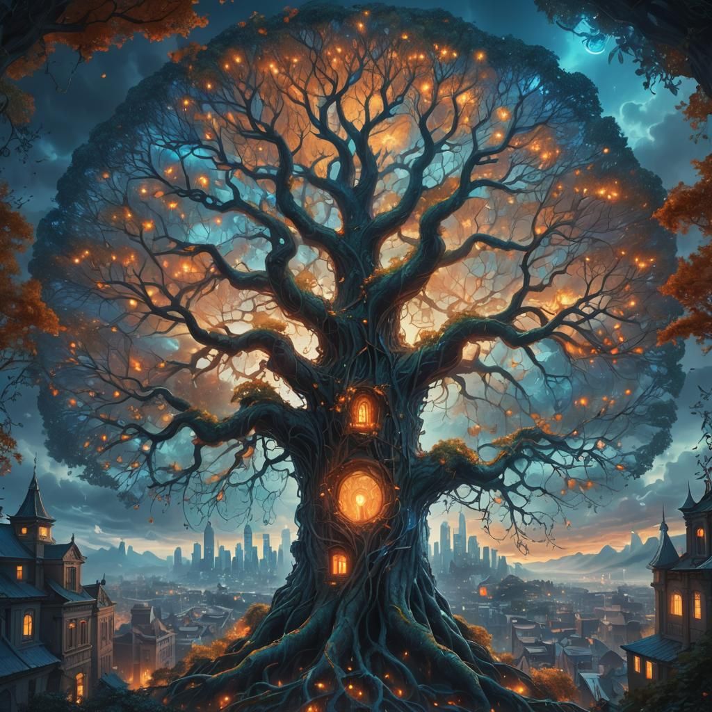 Glowing Tree City: Fantasy Concept Art