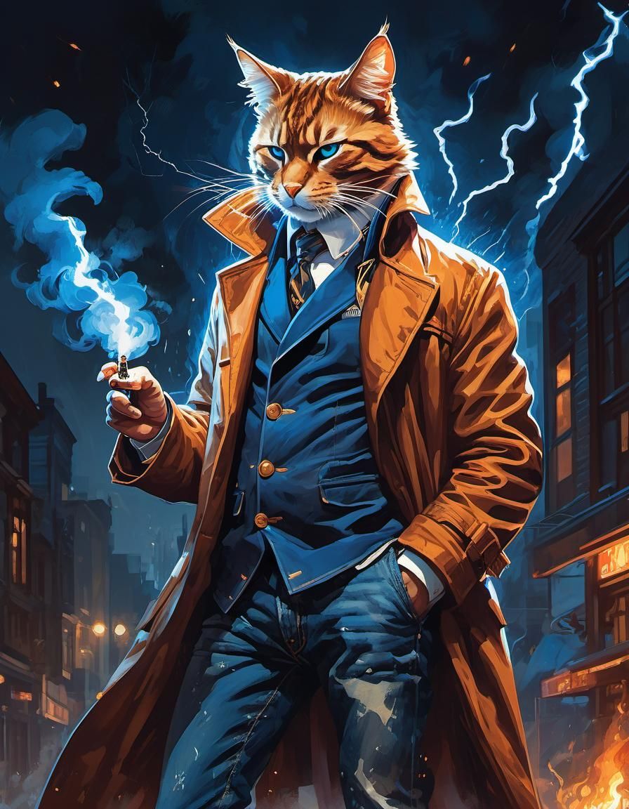 Lightning Cat Wizard in Pixel Art Style