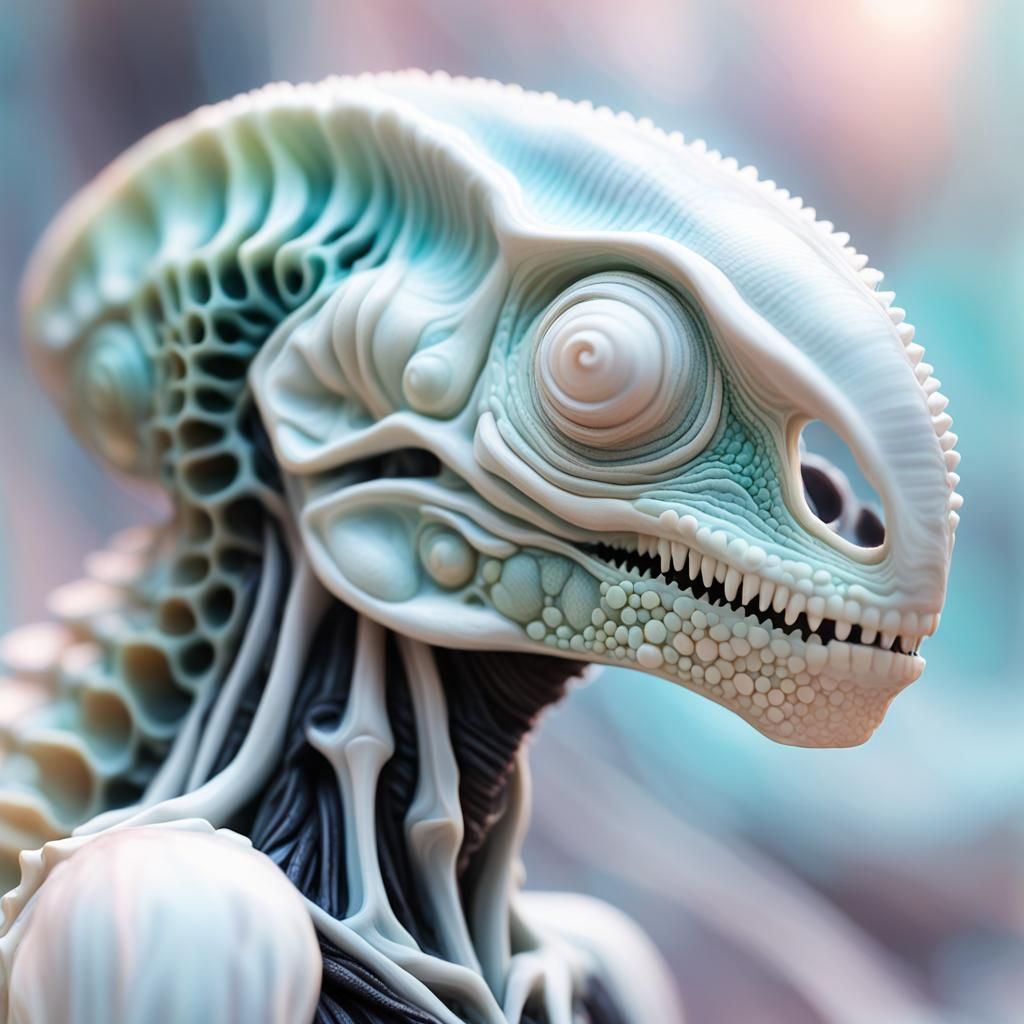 Surreal Chameleon Xenomorph Soul Sculpture