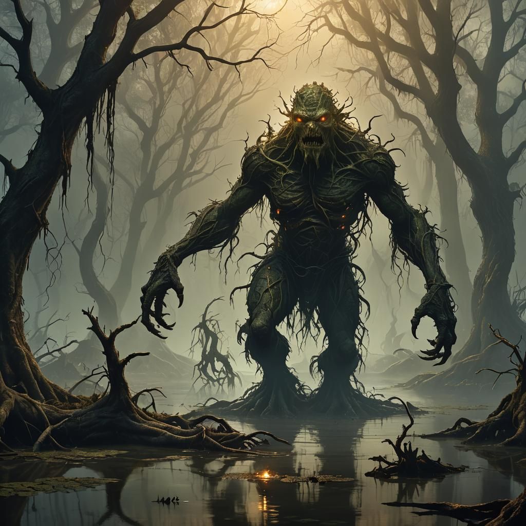 Eerie Swamp Monster Emerges in Dark Fantasy Art