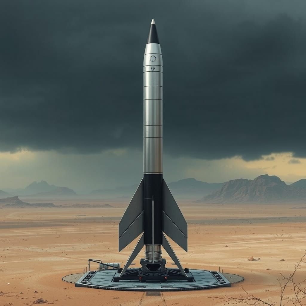 Futuristic Nuclear Missile on Launchpad