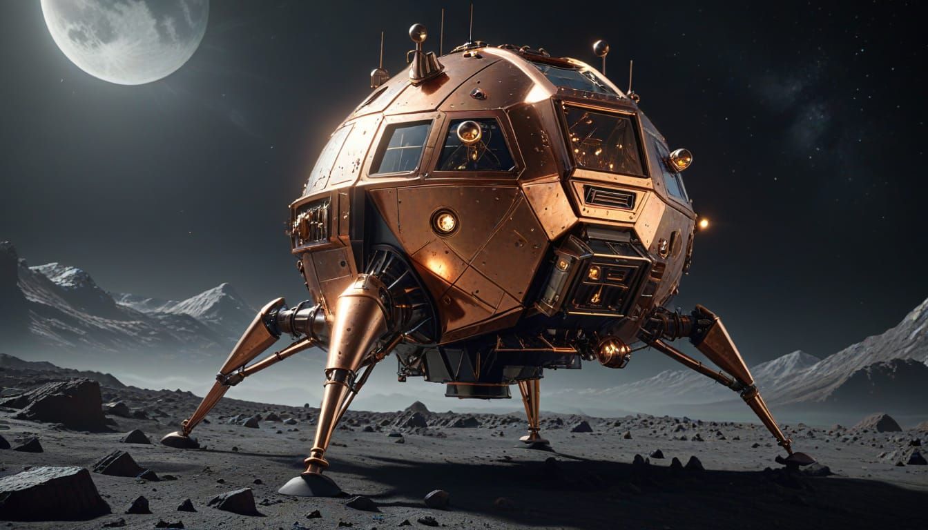 Steampunk Copper Lunar Lander on the Moon
