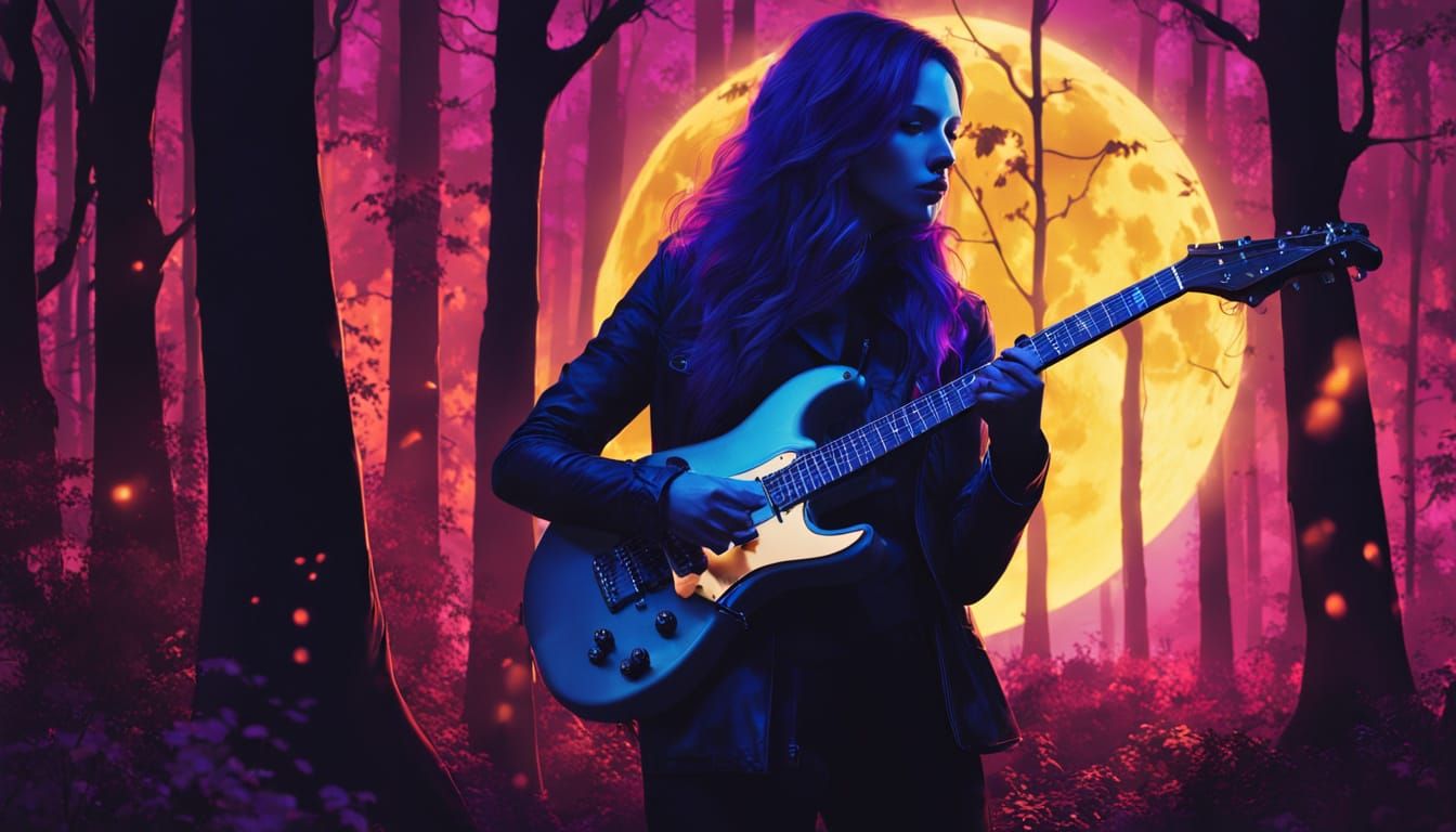 Electric Guitarist in a Moonlit Forest