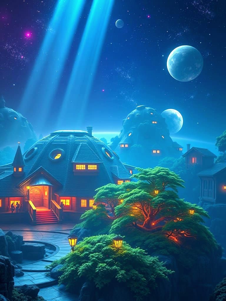 Futuristic Spaceship Colony with Glowing Forest in Unreal En...