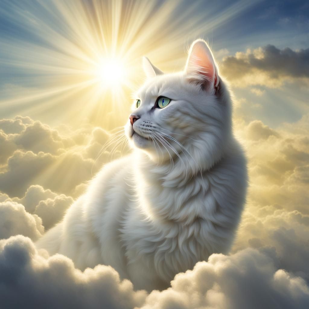Cats Ascending to Heaven in Divine Light