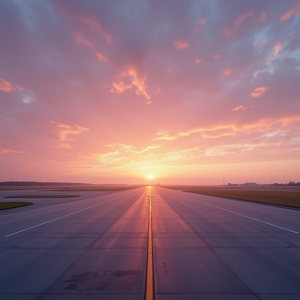 Serene Twilight Airport Scene in Vibrant Colors