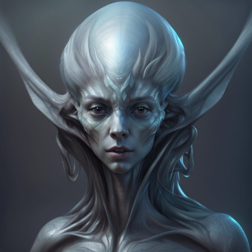 Detailed Portrait of a Grey Alien in Art Nouveau Style