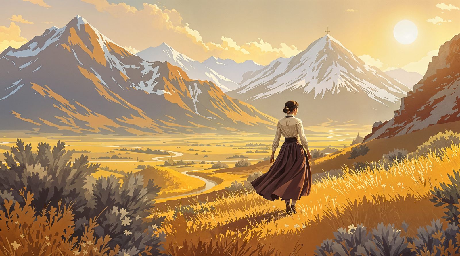 Mormon Temple at Sunset in a Realistic Watercolor Style