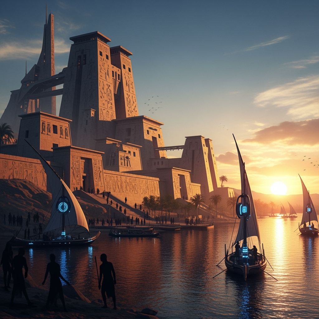 Ancient Egyptian Castle on Nile at Sunrise