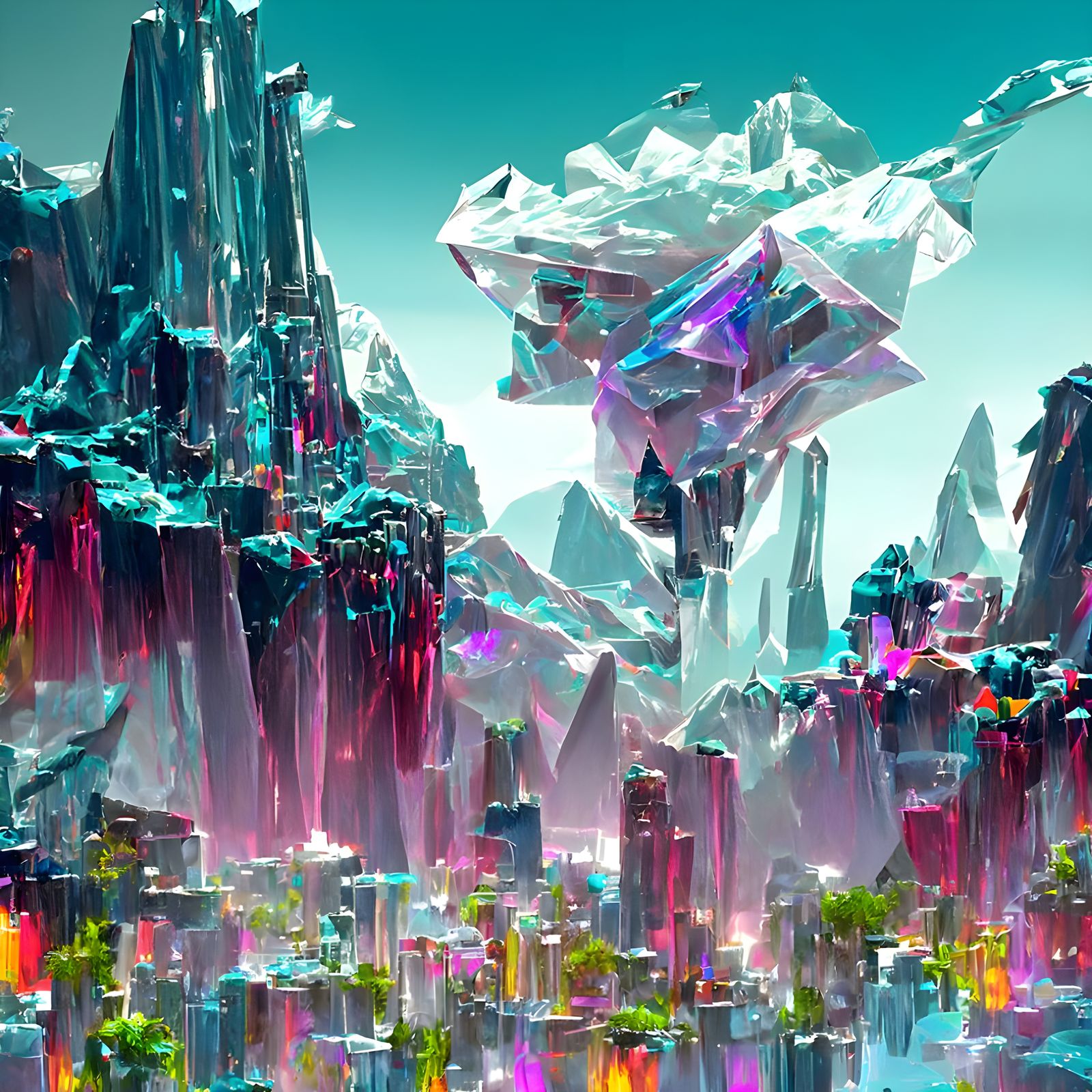 Neon City Under Crystal Mountains