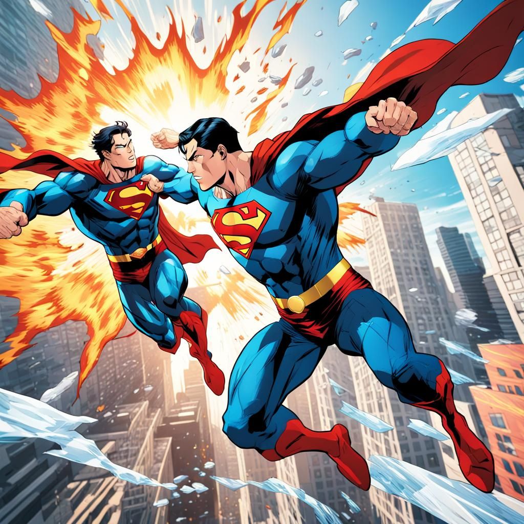 Epic Superhero Battle Above the City