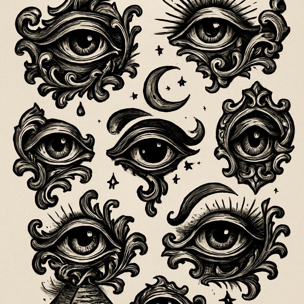 Mystical Baroque Eyes Flash Tattoo Sheet