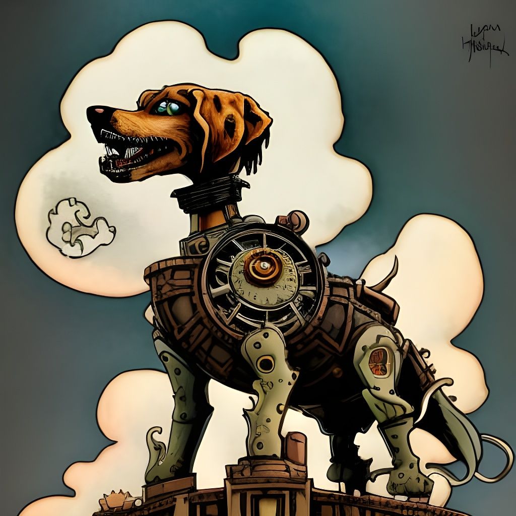 Steampunk Hellhound Earth Protector in Watercolour