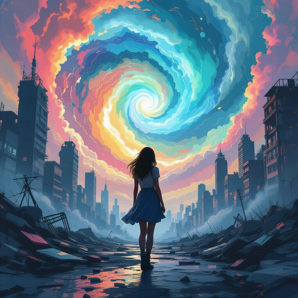 Surreal Woman in Chaotic Dreamscape Digital Art