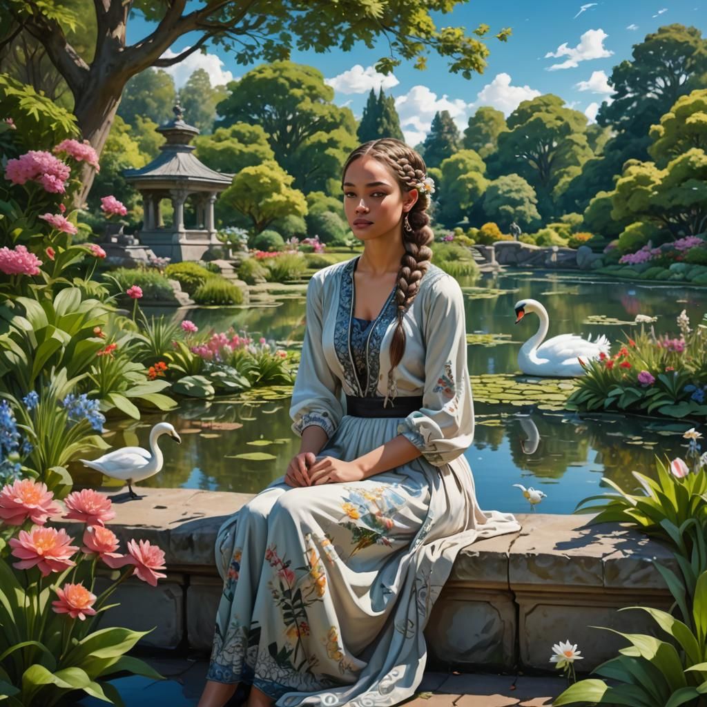 Cyborg Woman in Botanical Garden: Digital Matte Painting