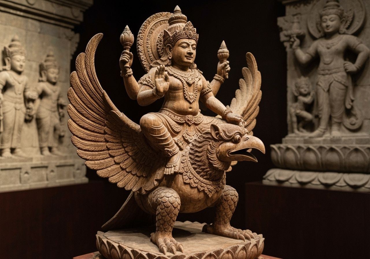 King Airlangga as Vishnu Riding Garuda Teak Statue