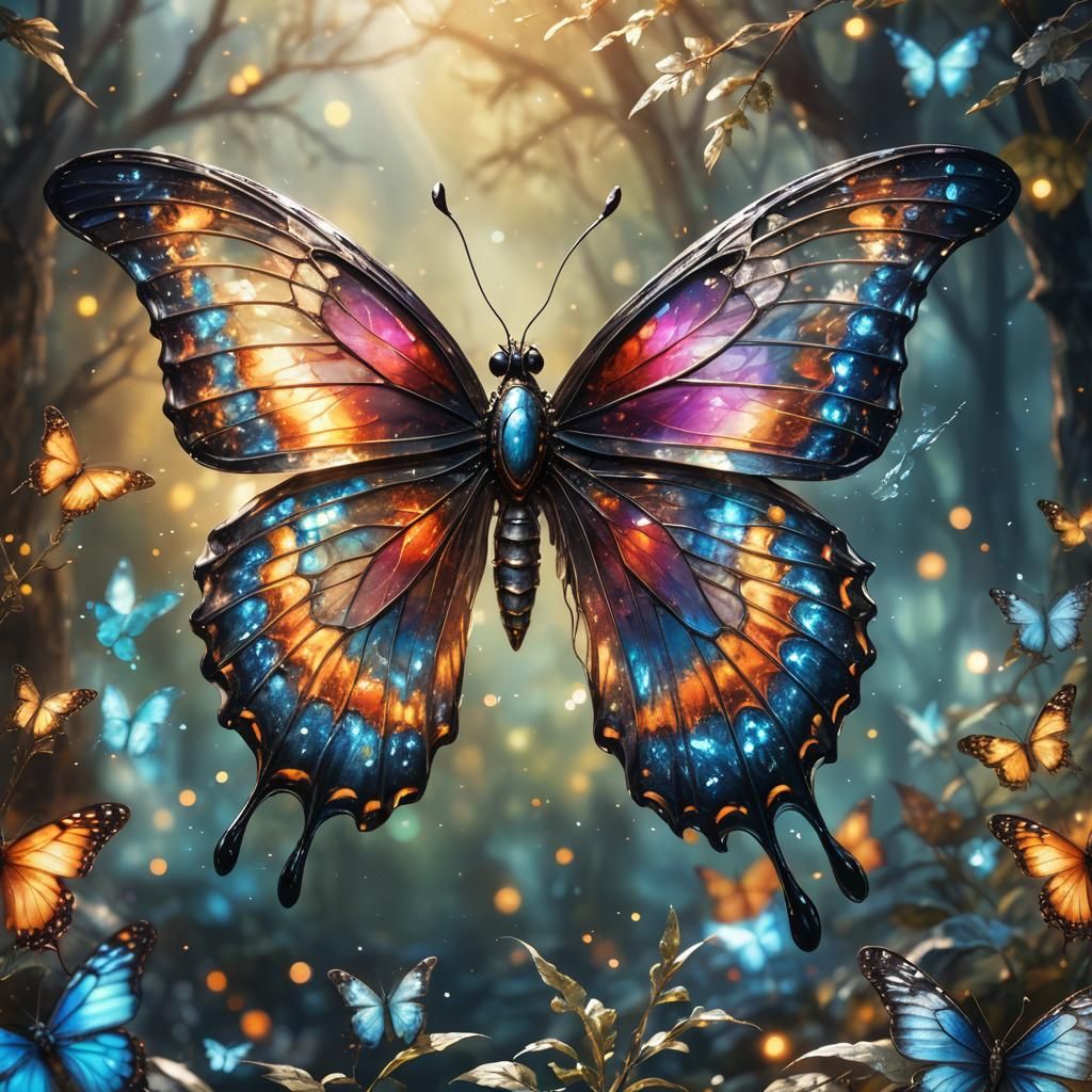 Crystal Butterfly with Sunlight Reflections, Fantasy Concept...