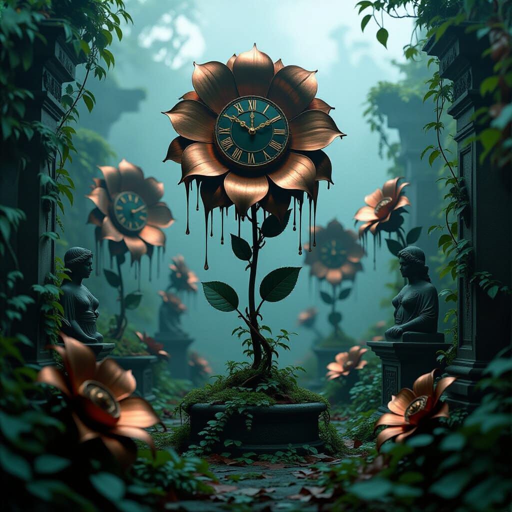 Melting Clockwork Flowers in Dystopian Garden