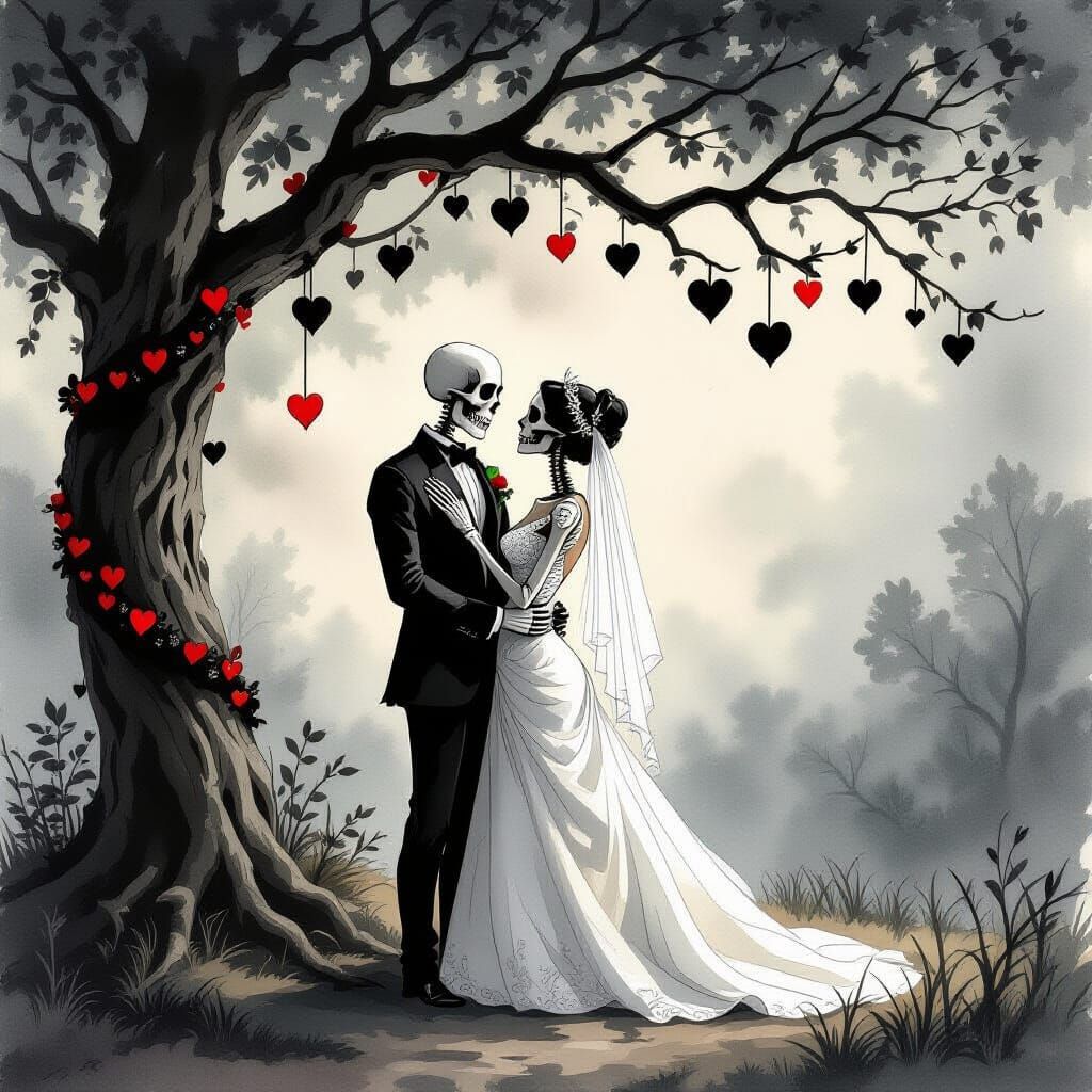 Elegant Skeletons in Romantic Pose Watercolor