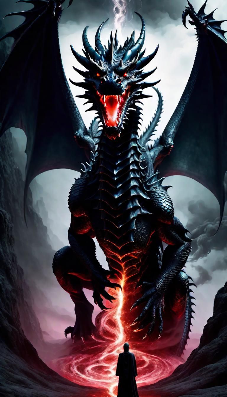 Black Dragon God Entity in Ethereal Vortex