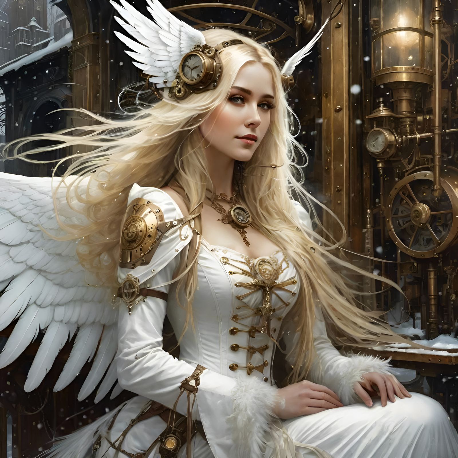 Steampunk Angel in Winter Wonderland