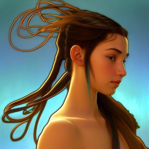Hyperrealistic Water Bender Portrait in Art Nouveau Style