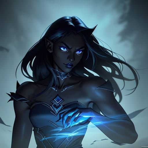 Gothic Night Goddess with Supernaturally Glowing Eyes and Bl...