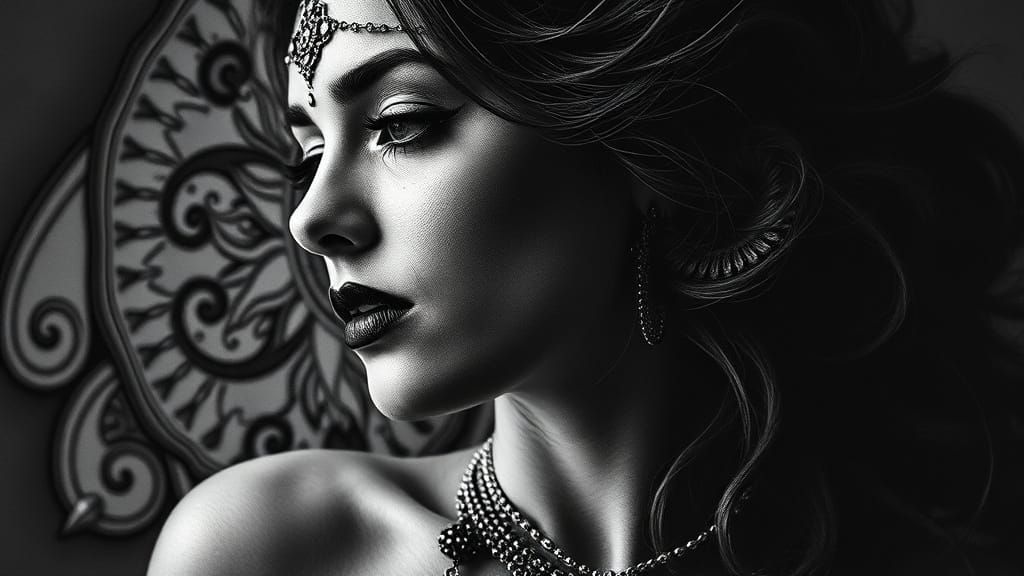 Sensual Gothic Pinup in Hyperdetailed Charcoal Style