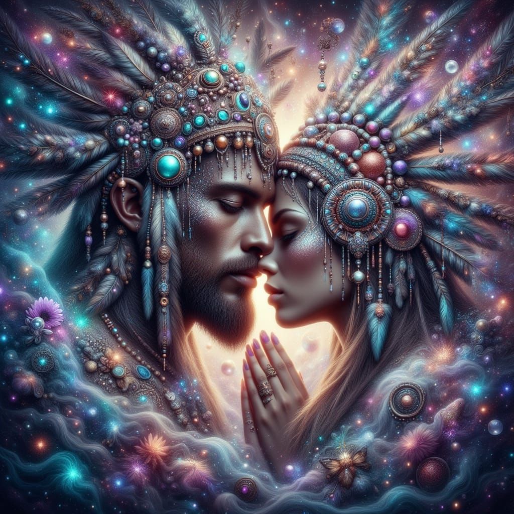 Ethereal Fantasy Scene with Male and Female Figures in Vivid...