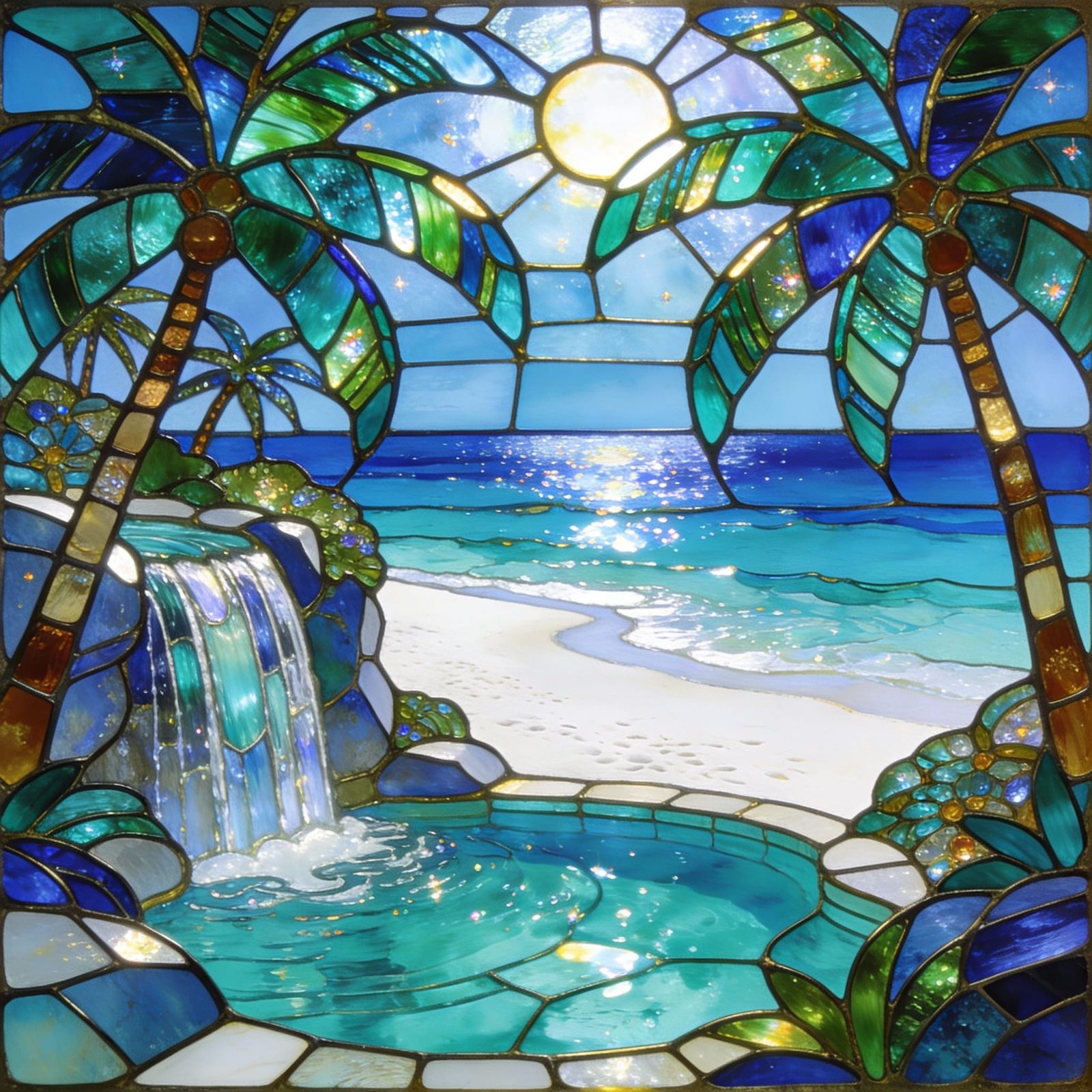 Caribbean Oasis Stained Glass Window Art