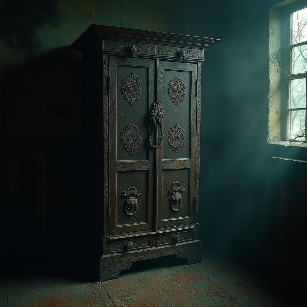 Mysterious Cabinet in Victorian Room, Dark Gothic Style