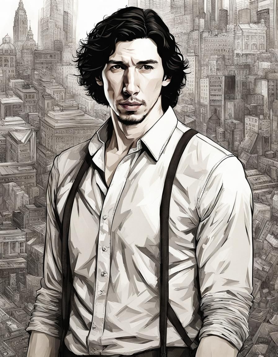 Adam Driver Portrait in Comic Book Art Style