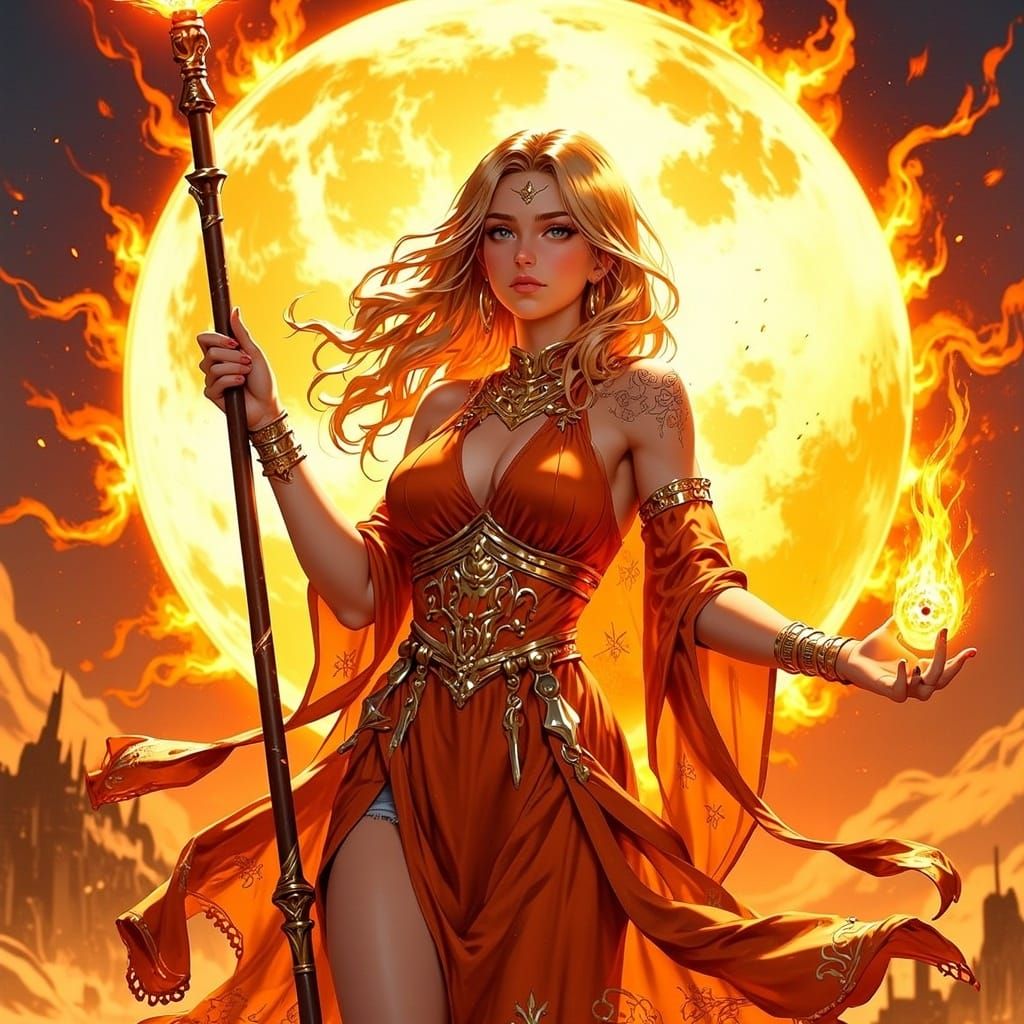 Anime Woman in Sunfire Desert, Murakami Style