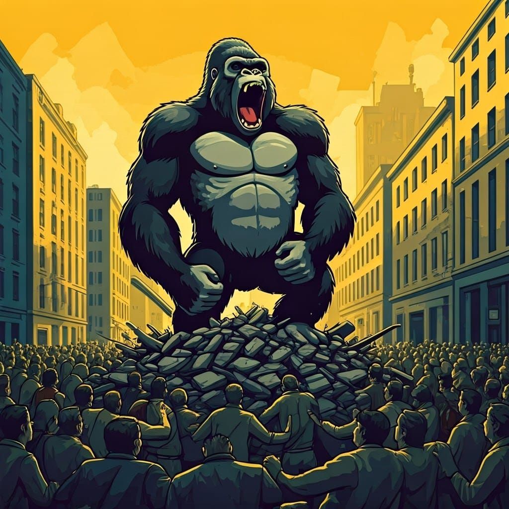 Giant Gorilla Monster Roars Over City: Pop Art