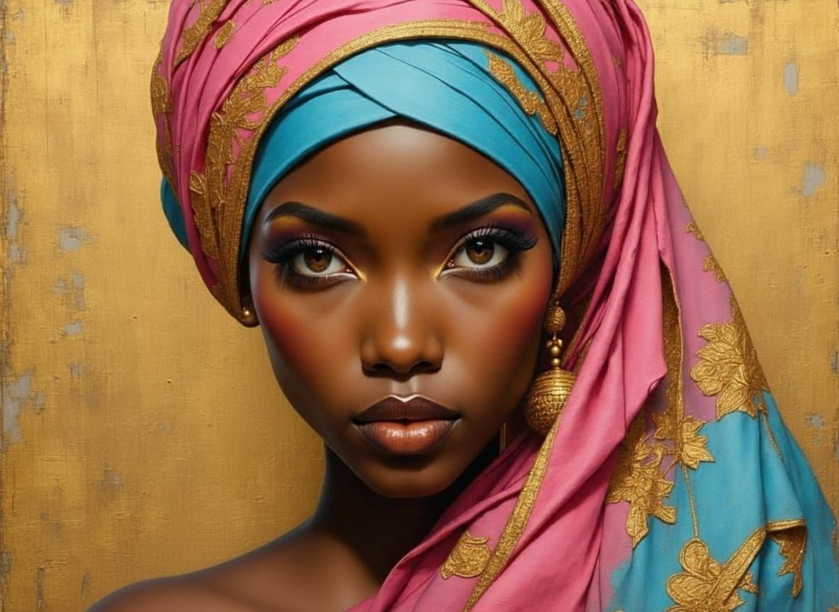 Close Up Portrait of Black Muslim Woman in Pastel Hijab