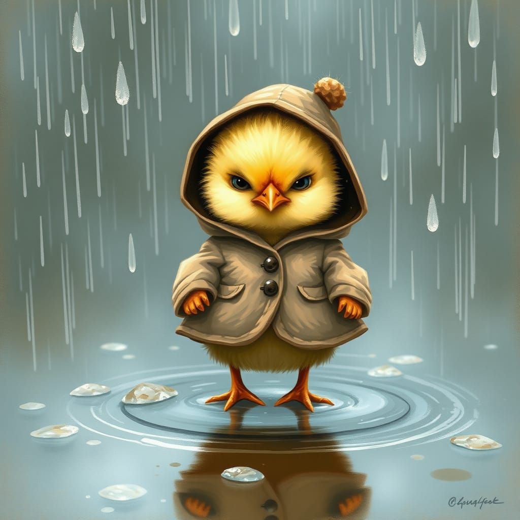 A grumpy young 🐥 chick in rain