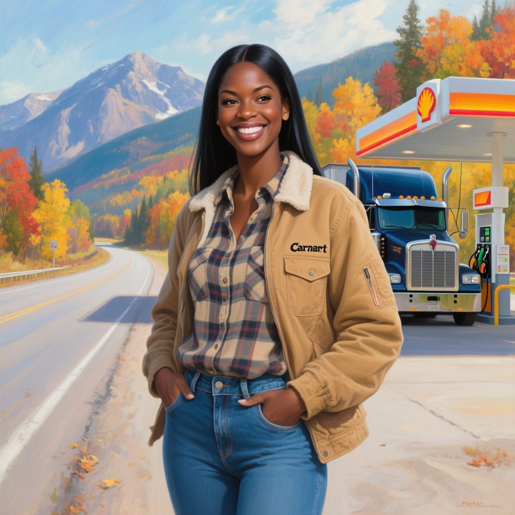 Impressionist Oil Painting of Woman by Mountain Highway